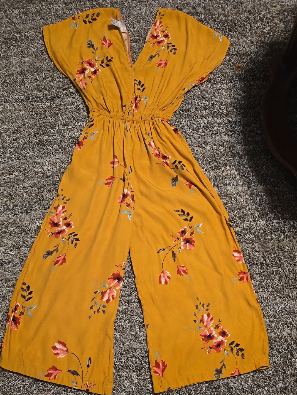 Anthropology Corey Lynn Carter Mustard Floral Wide-Leg V-Neck Jumpsuit💛